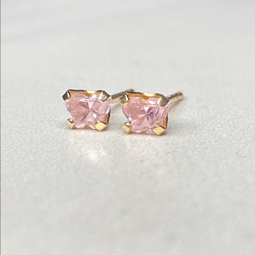 14K Gold and Pink Butterfly Stone Stud Earrings‎